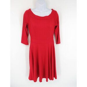 Oxiuly Fashion Women's Red 3/4 Sleeve A-Line Dress Small NWT